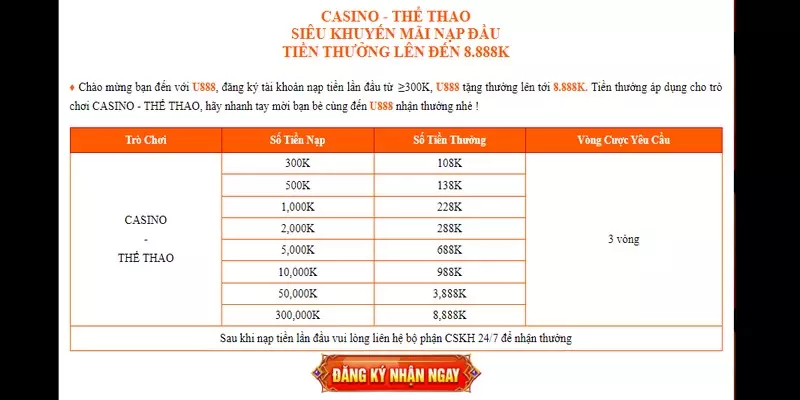 Ưu đãi nạp tiền chơi casino, thể thao